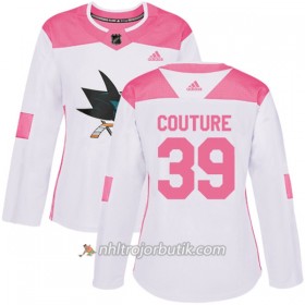 Dame Ishockey San Jose Sharks Tröja Logan Couture 39 Adidas 2017-2018 Vit Rosa Fashion Authentic